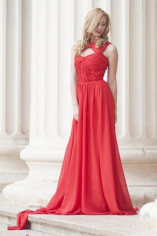 A-line Sweetheart Floor Length Sleeveless Chiffon Evening Dress