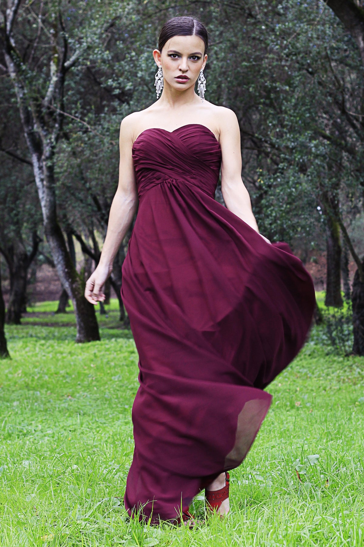 A-Line Sweetheart Floor-Length Tulle Chiffon Prom Dress