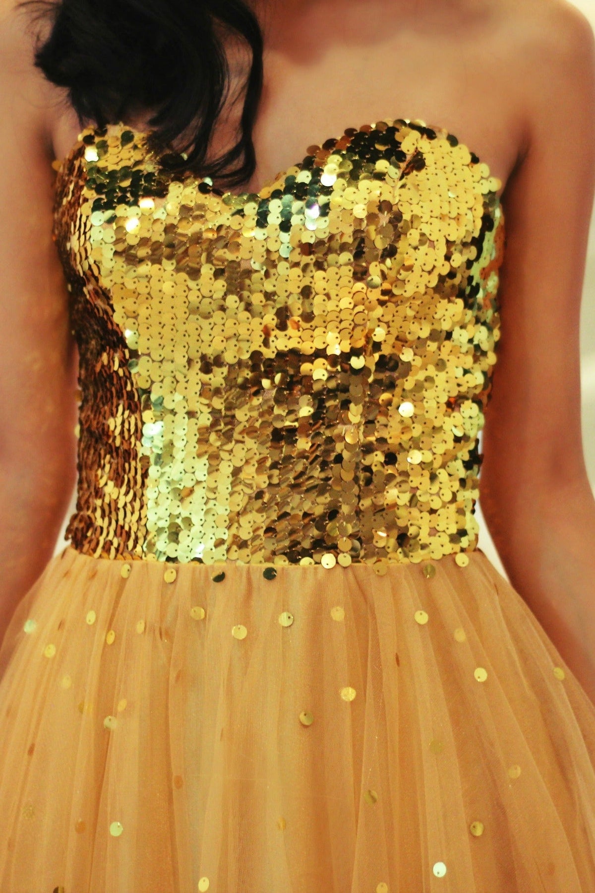 A-Line Sweetheart Floor-Length Tulle Paillette Prom Dress