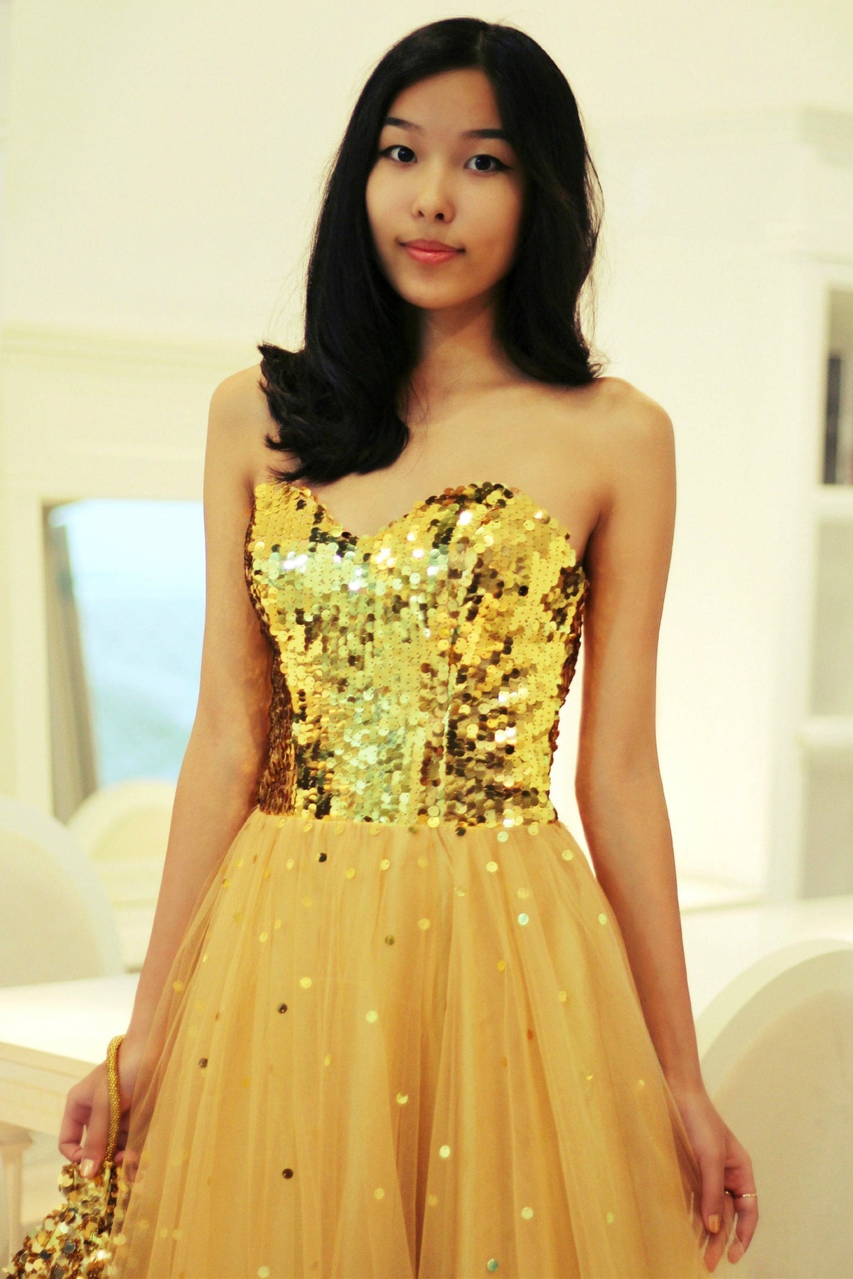 A-Line Sweetheart Floor-Length Tulle Paillette Prom Dress