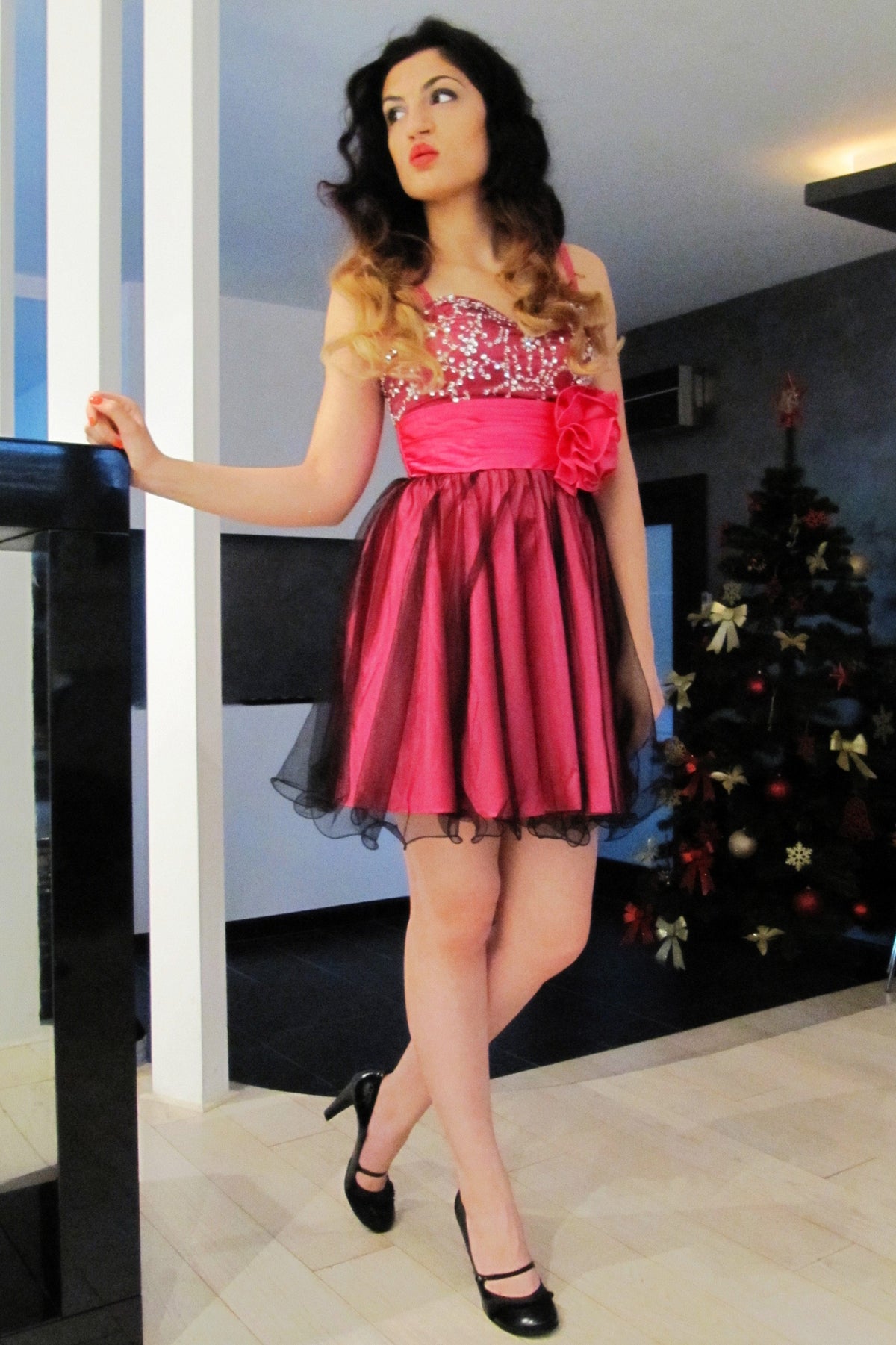 A-Line Sweetheart Knee Length Charmuse Flower Rhinestone Homecoming Dress
