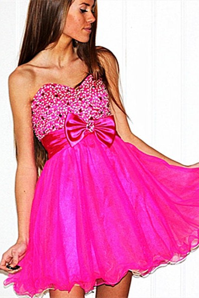 A-Line Sweetheart Knee Length Tulle Beaded Flower Homecoming Dress
