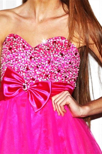A-Line Sweetheart Knee Length Tulle Beaded Flower Homecoming Dress