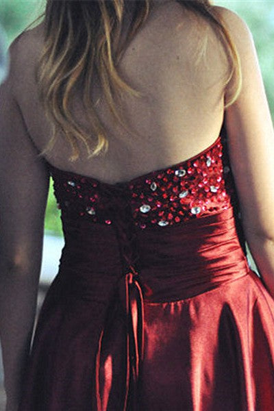 A-Line Sweetheart Knee Length Tulle Rhinestone Homecoming Dress