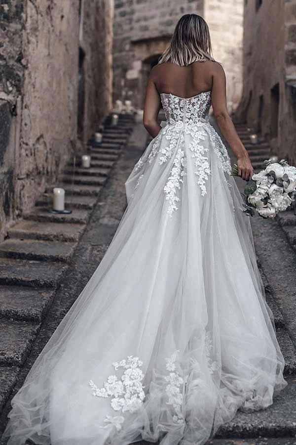 A-Line Sweetheart Sleeveless Sweep Train Tulle Wedding Dress (ZD16370)