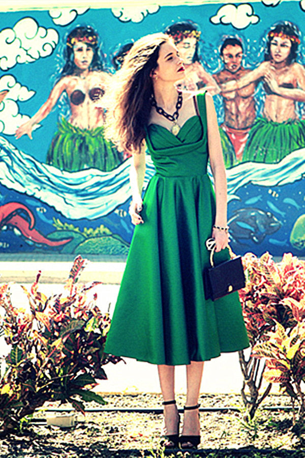 A-line Sweetheart Tea Length Chiffon Sleeveless Prom Dress