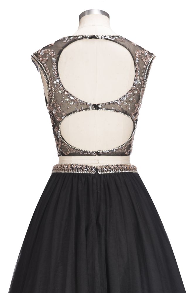 A-line Two-piece Floor Length Sleeveless Plus Size Crystals Patterns Prom Dresses - View 3 | VelvetHem