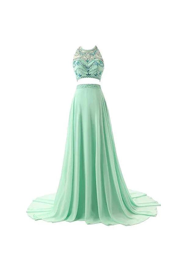A-line Two Pieces Chiffon Prom Dresses Evening Dresses (ZD13169)
