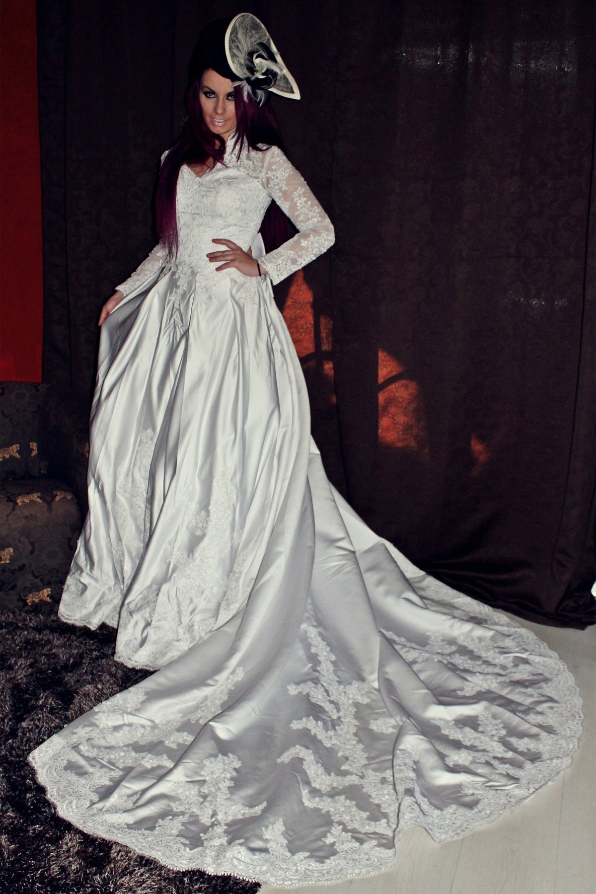 A-Line V-Neck Floor-Length Chapel Charmuse Applique Bow Wedding Dress
