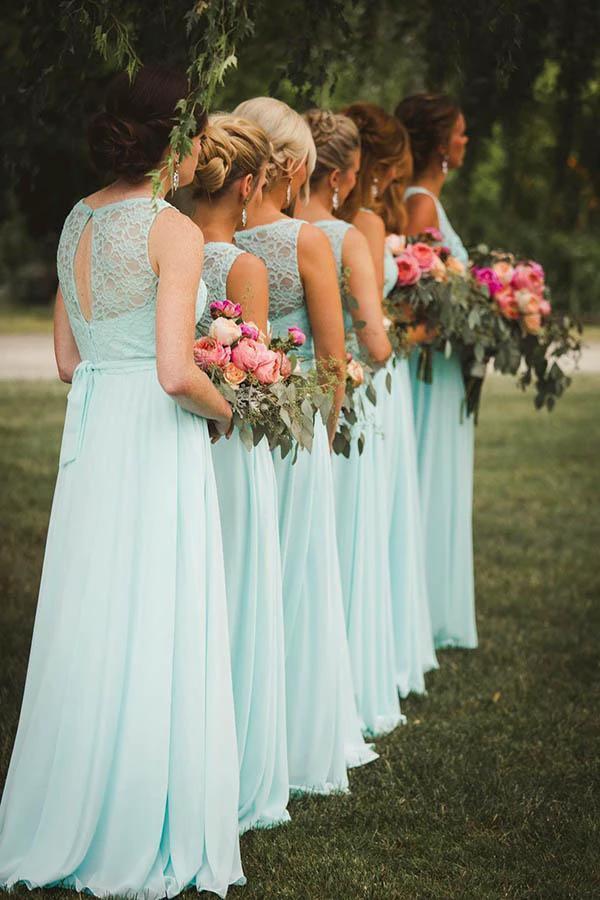 A-Line V-Neck Floor-Length Mint Chiffon Bridesmaid Dress with Lace (ZD13228) - View 2 | VelvetHem