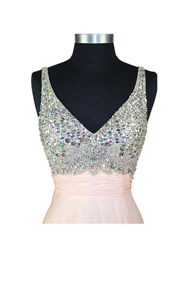 A Line V-neck Formal Chiffon Prom Dress With Beading (ZD13167)
