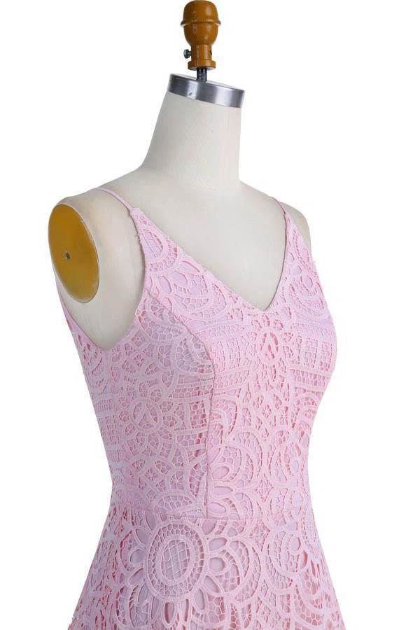A-Line V-Neck Pearl Pink Lace Bridesmaid/Prom/Homecoming Dress (ZD13229)