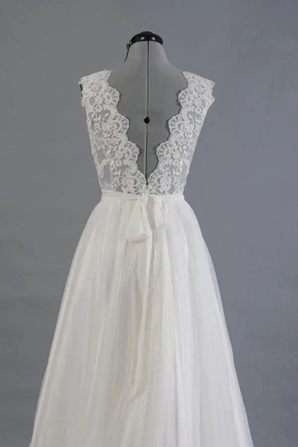 A-line V-Neck Sashes Appliques Beach Wedding Dress (ZD16186)