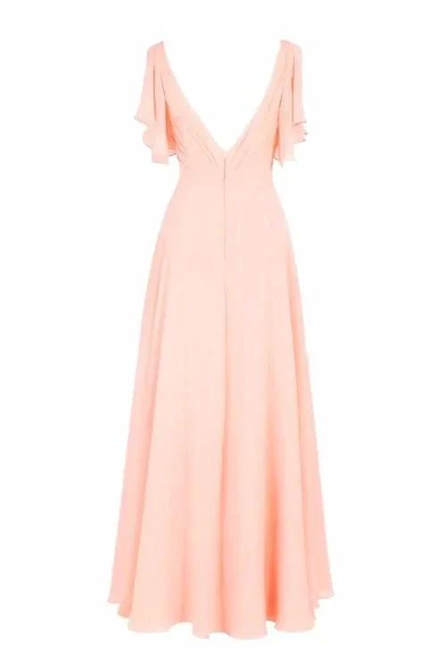 A-line V-neck Short Sleeves Floor Length Chiffon Bridesmaid Dress (ZD13193)