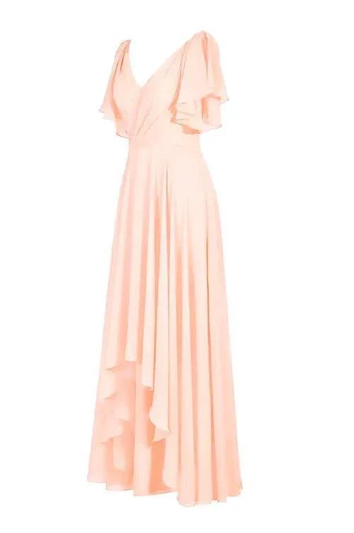 A-line V-neck Short Sleeves Floor Length Chiffon Bridesmaid Dress (ZD13193)