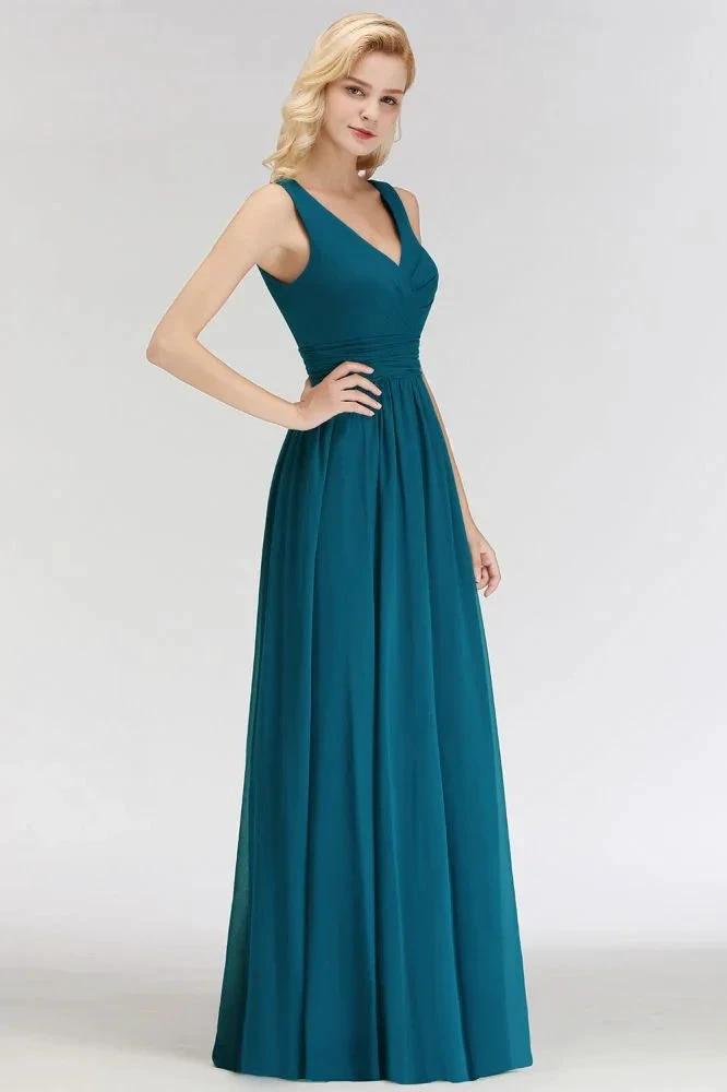 A-line V-neck Sleeveless Ruffles Chiffon Bridesmaid Dress (ZD13048)