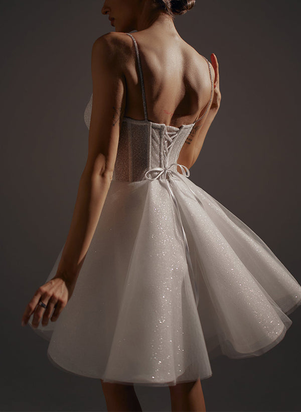 A-Line V-Neck Sleeveless Short/Mini Sequined Homecoming Dresses
