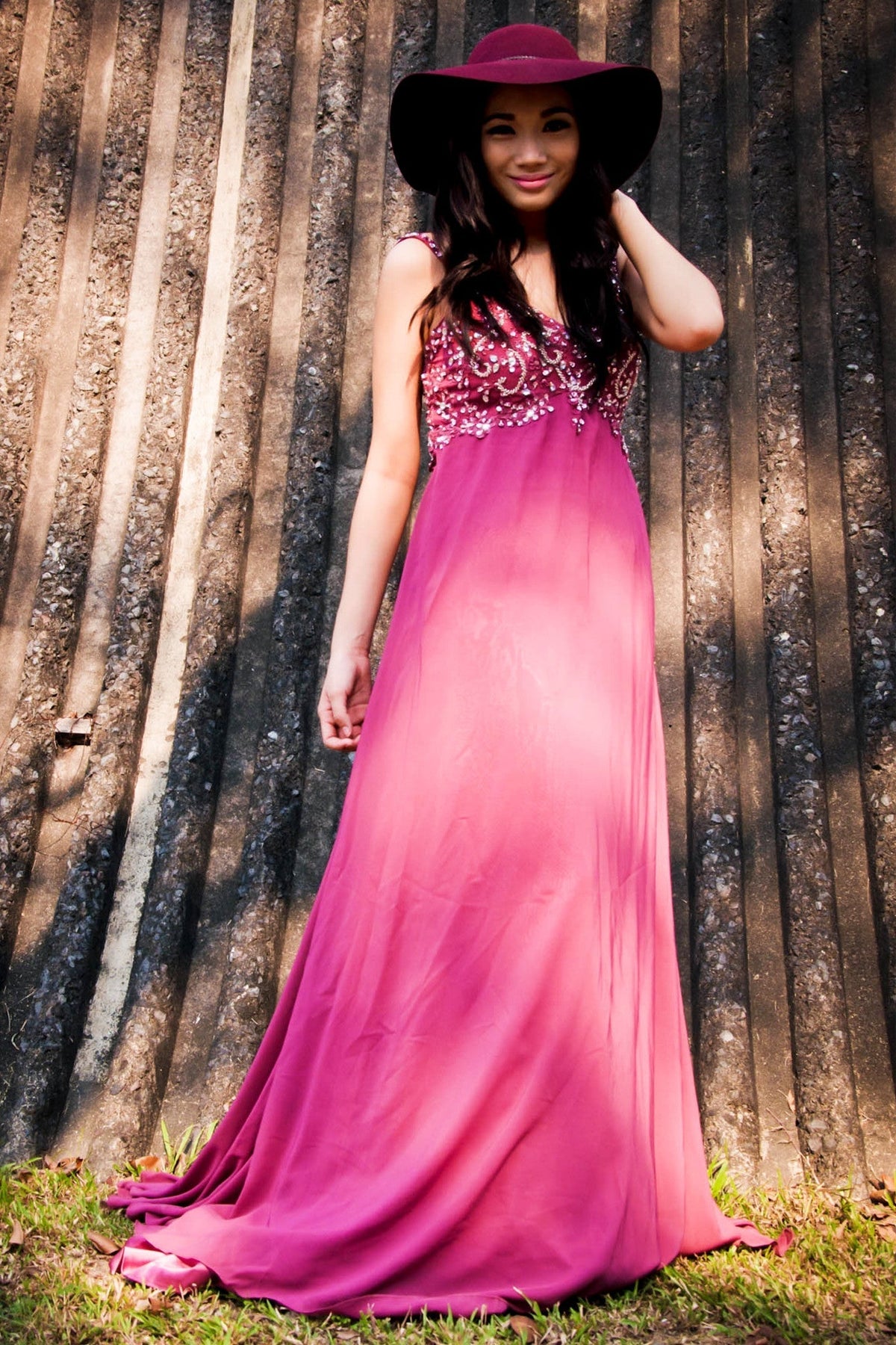 A-Line V-Neck Spaghetti Strap Floor-Length Chiffon Beading Evening Dress