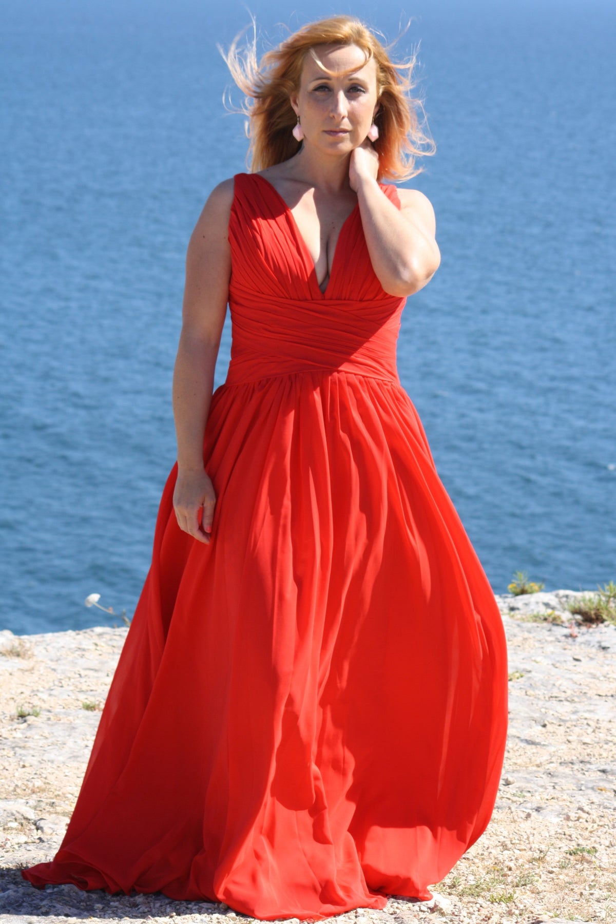 A-Line V-Neck Wide Straps Sleeveless Floor-Length Chiffon Evening Dress