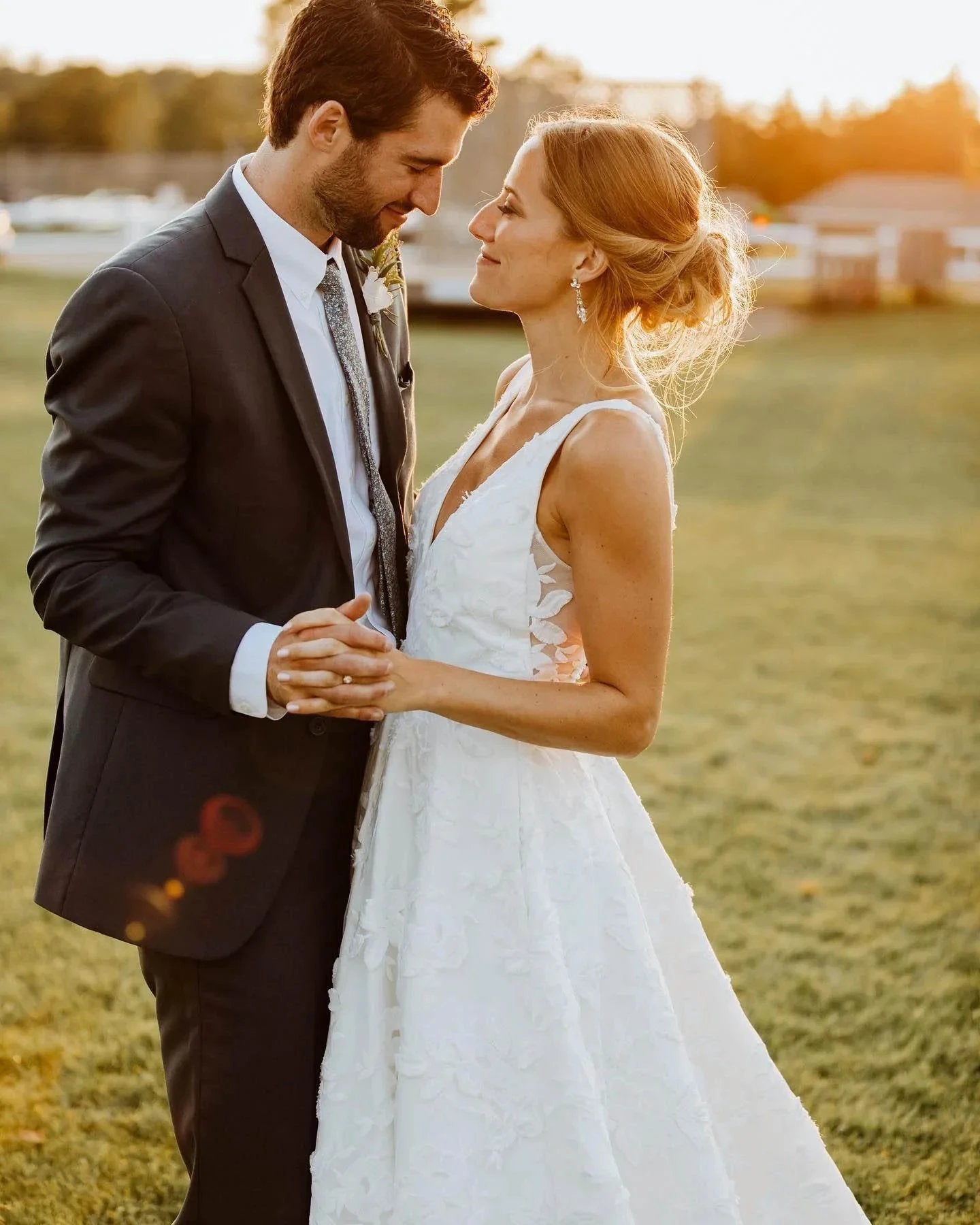 A Line V Neckline Floral Lace Illustion Back Court Train Wedding Dress (ZD15291)