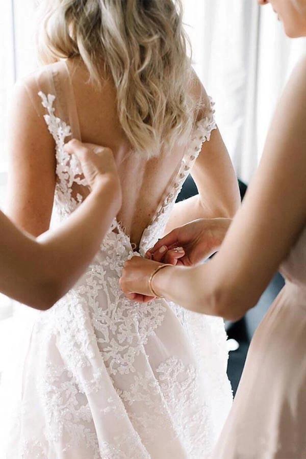 A-line Vintage Lace Wedding Gowns Illusion Neck Wedding Dresses (ZD16343)