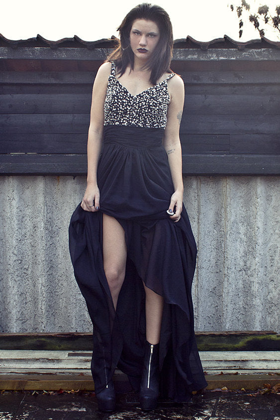 A-Line Wide Strap Floor-Length Chiffon Rhinestone Backless Prom Dress
