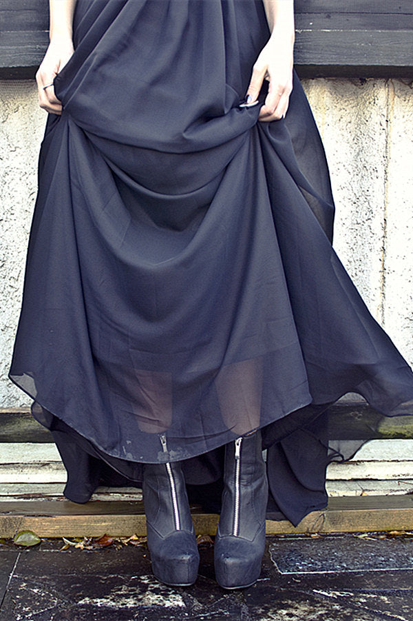 A-Line Wide Strap Floor-Length Chiffon Rhinestone Backless Prom Dress