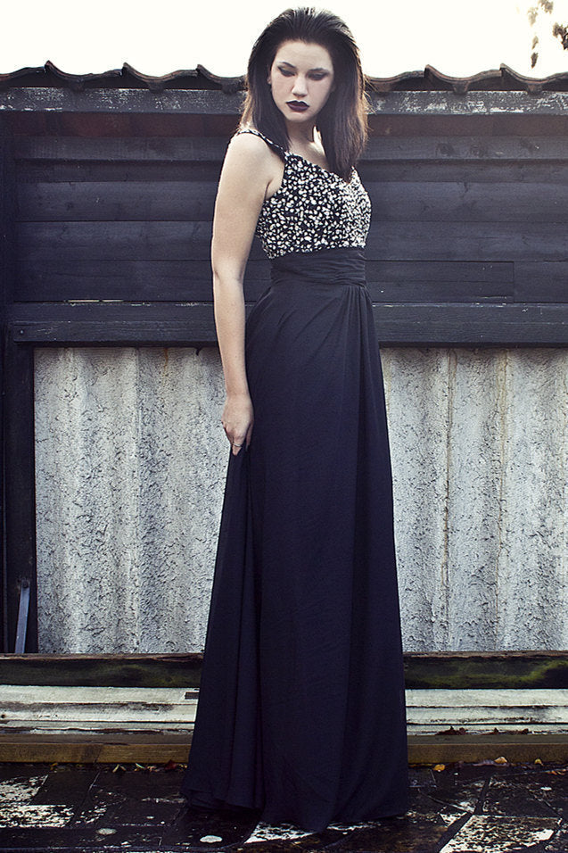 A-Line Wide Strap Floor-Length Chiffon Rhinestone Backless Prom Dress