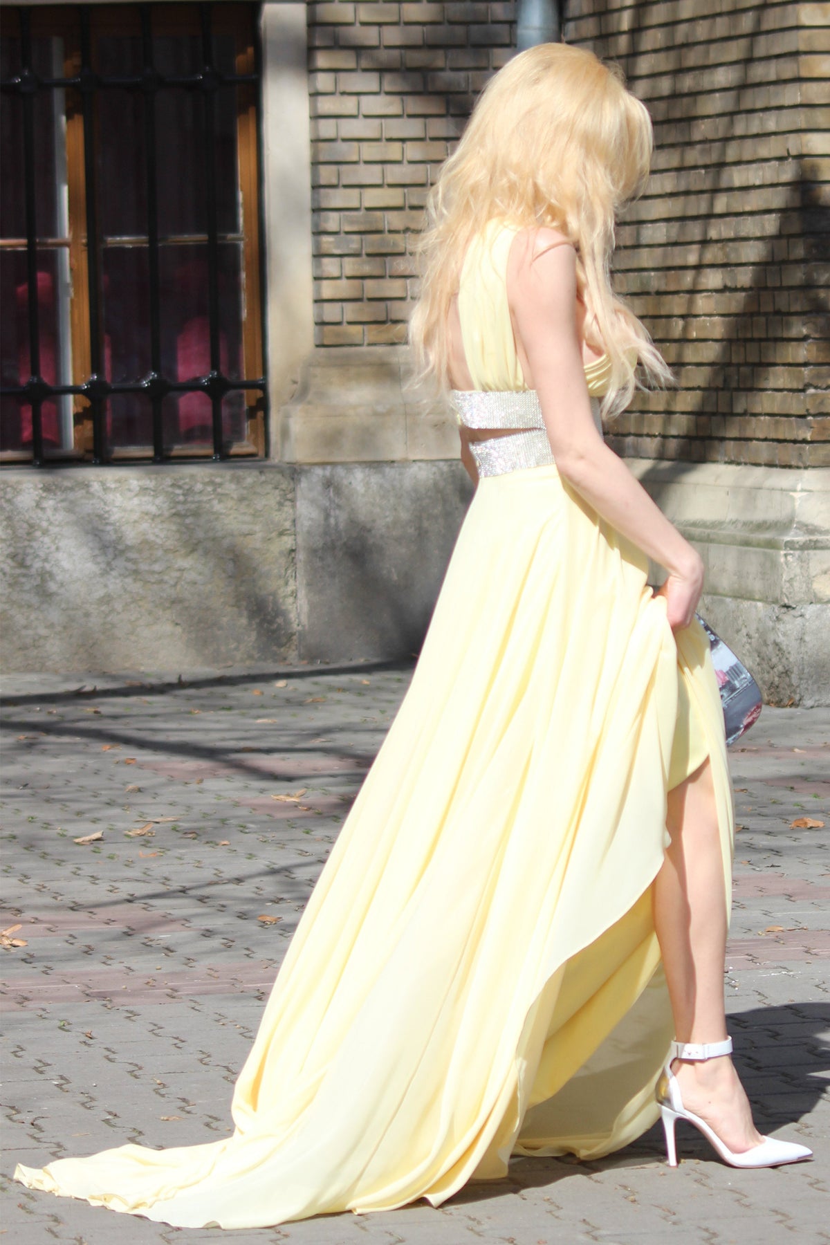 A-Line Wide Strap V-Neck Floor-Length Chiffon Paillette Backless Prom Dress