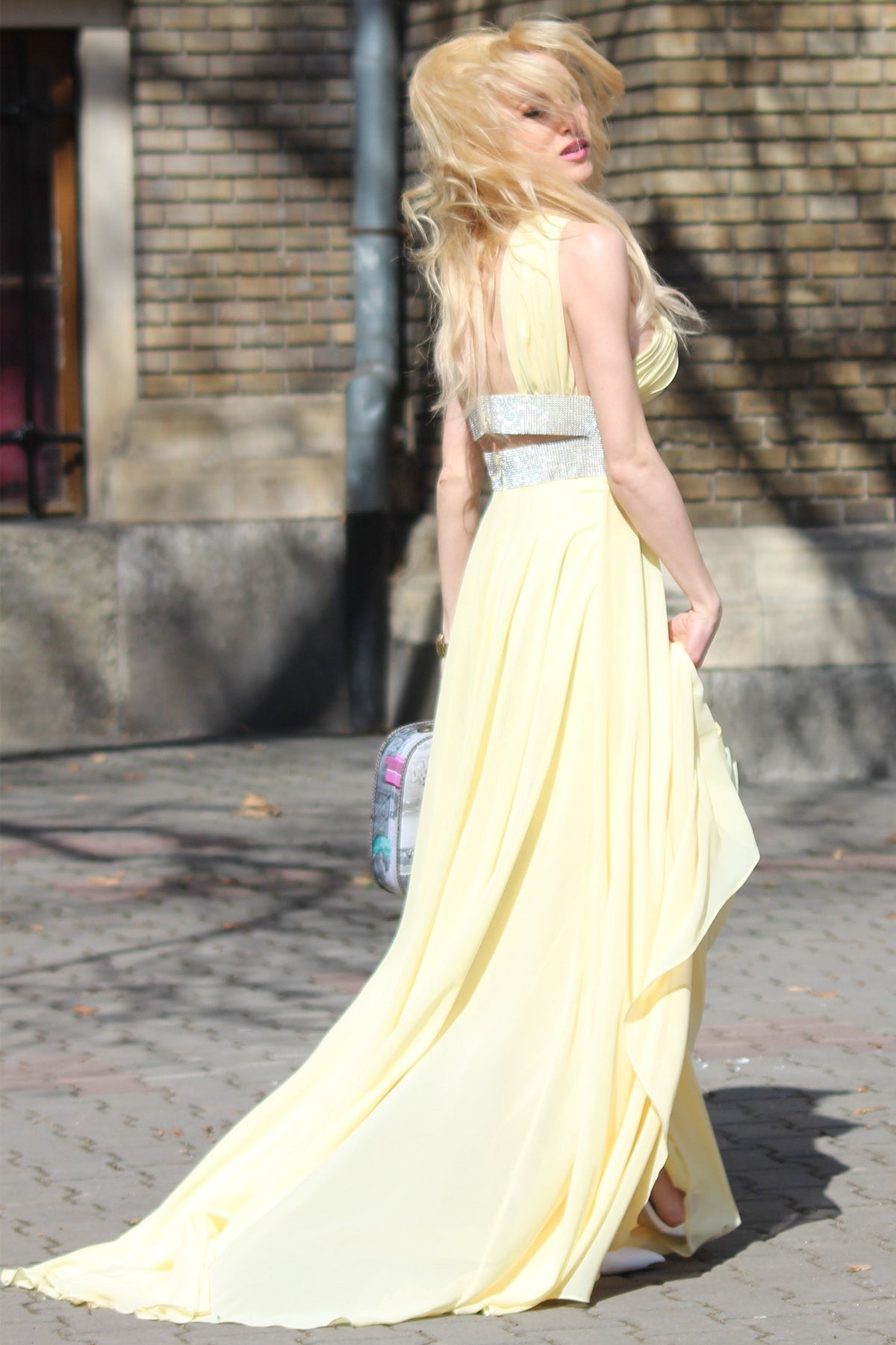 A-Line Wide Strap V-Neck Floor-Length Chiffon Paillette Backless Prom Dress