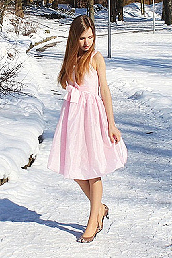 A-Line Wide Straps Knee Length Chiffon Flower Prom Dress