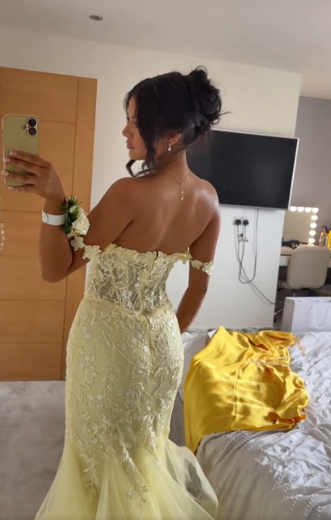Yellow Mermaid Lace Evening Prom Dress, Long Party Formal Dresses fg7181