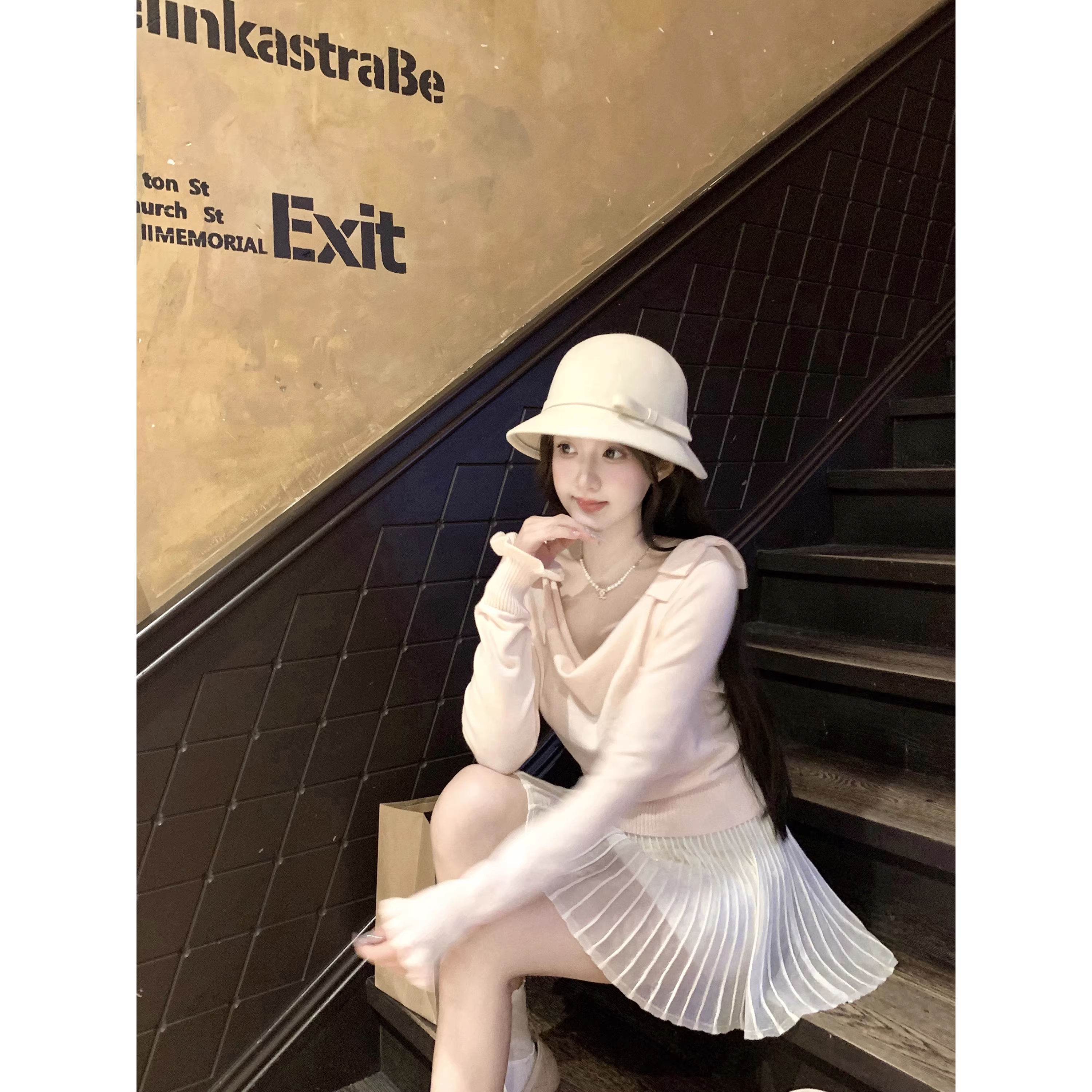 Long-sleeved knitted top, pink base layer - FashionDia