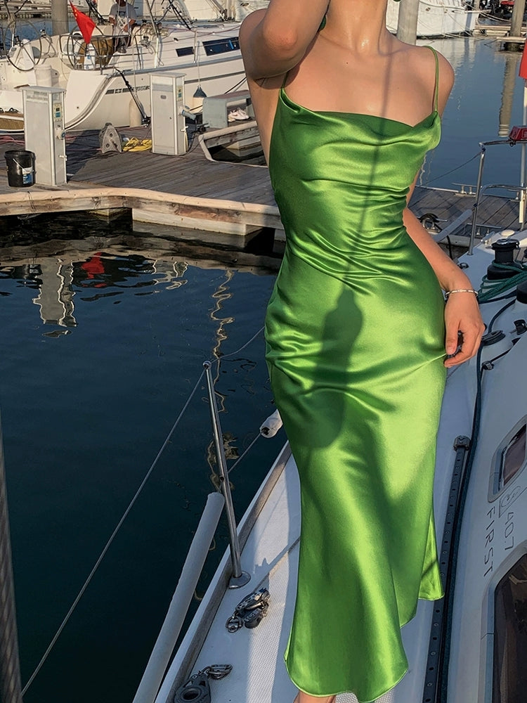 Green Sheath Stain Prom Dress Backless Sexy Evening Dress J8610