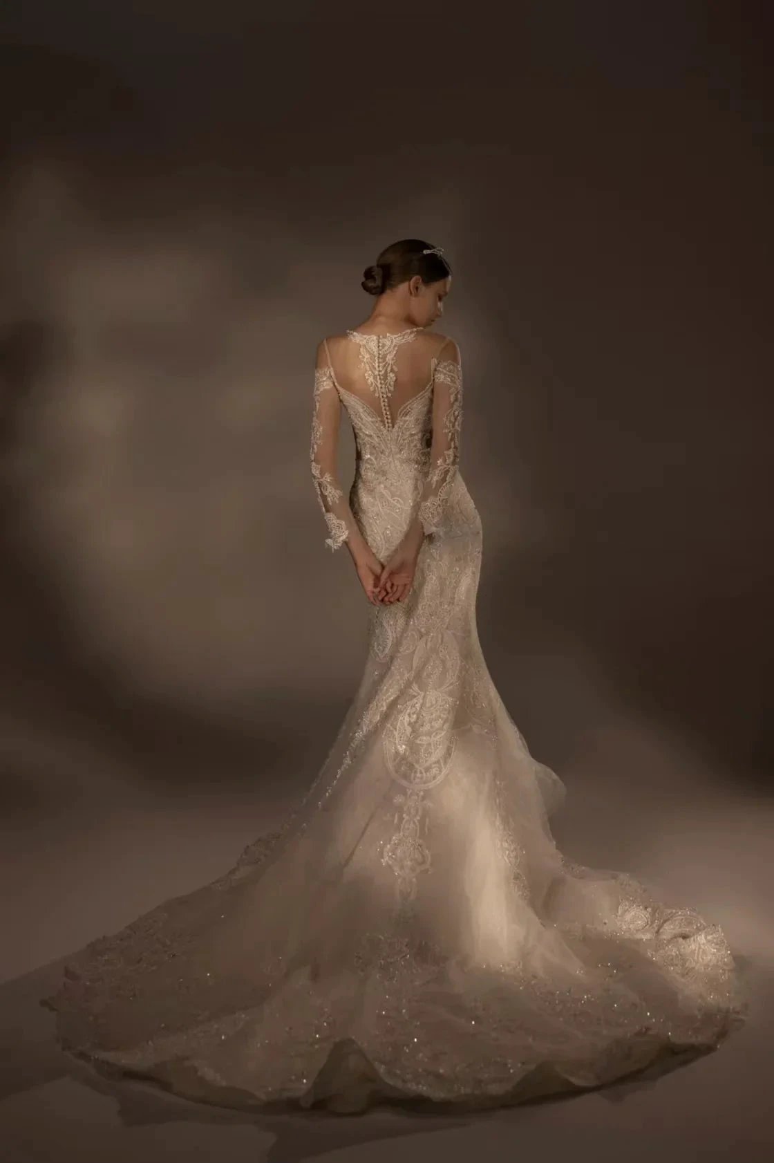 Exquisite Mermaid Halter Neck Illusion Lace Wedding Dress with Beaded Embroidery & Keyhole Back (ZD16916) - View 5 | VelvetHem