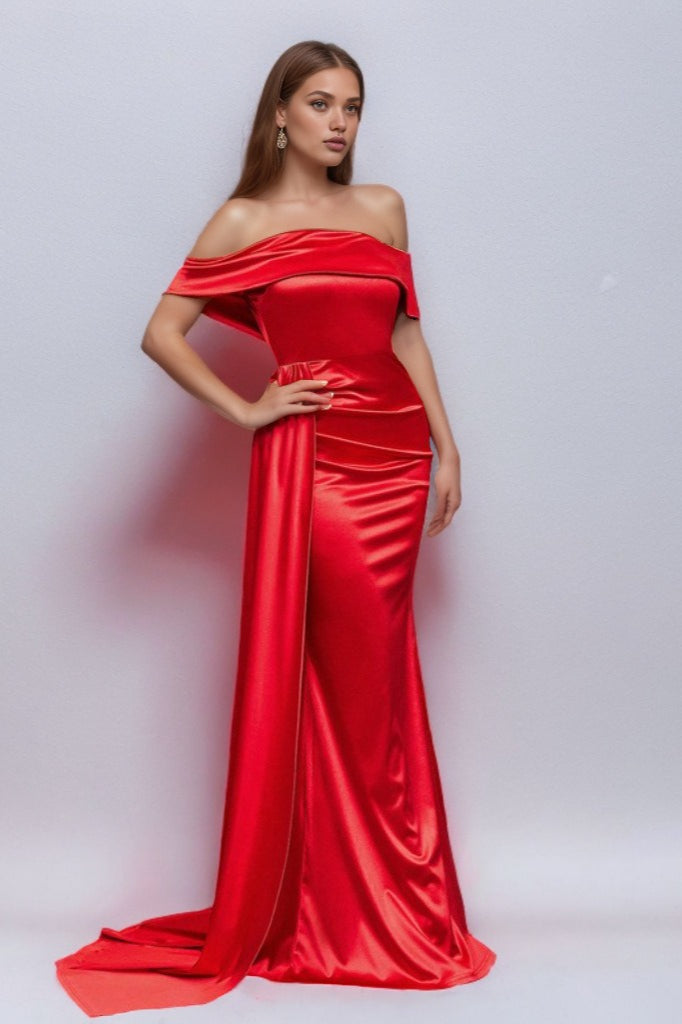 Solid Satin Off-Shoulder High-Waist Mermaid Silk Dress - View 6 | VelvetHem