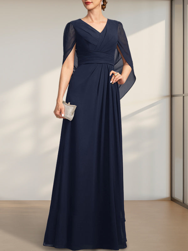 A-line V-Neck Floor-Length Chiffon Mother of the Bride Dress With Pleated - View 3 | FashionDia