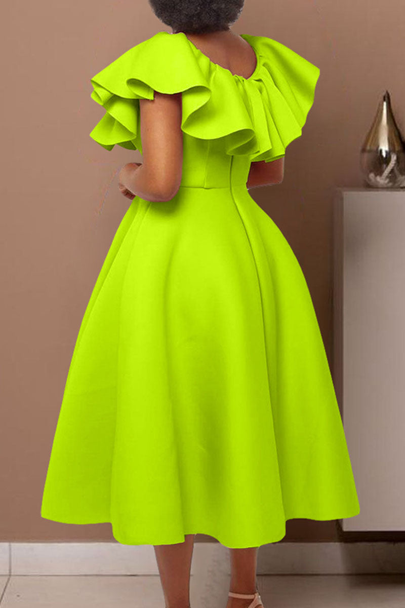 Elegant Solid Patchwork Flounce O Neck Evening Dress Dresses - View 3 | VelvetHem