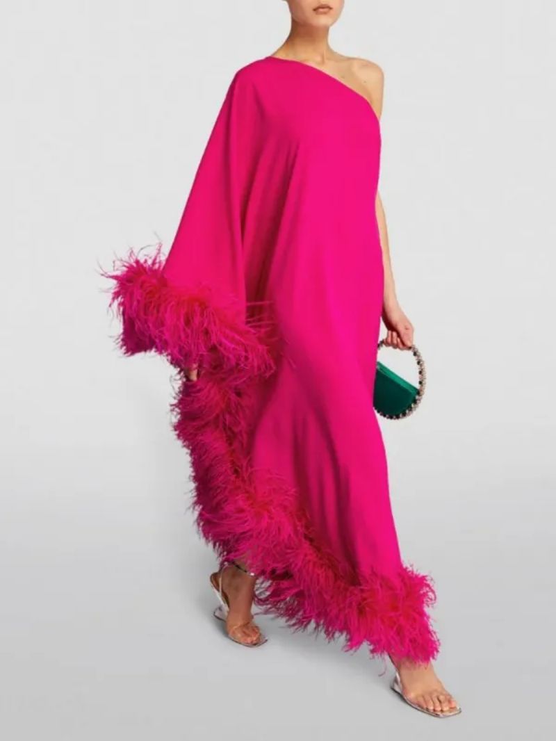 Spring Summer Women Clothing Feather One Shoulder Large Swing Evening Dress - Elegant and Stylish Option for Special Occasions - View 3 | VelvetHem