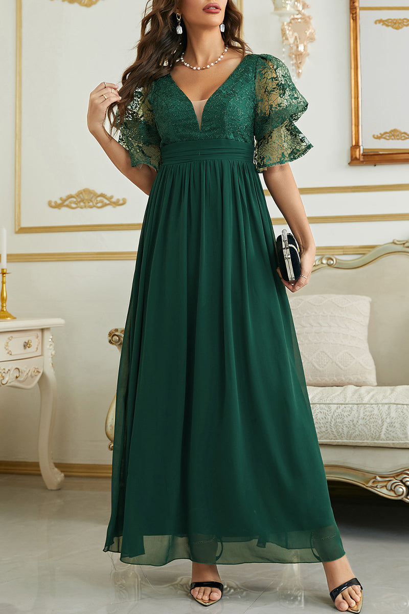 Celebrities Elegant Solid Lace V Neck Evening Dress Dresses - View 8 | VelvetHem