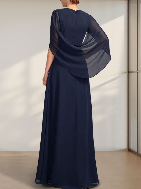 A-line V-Neck Floor-Length Chiffon Mother of the Bride Dress With Pleated - View 2 | FashionDia