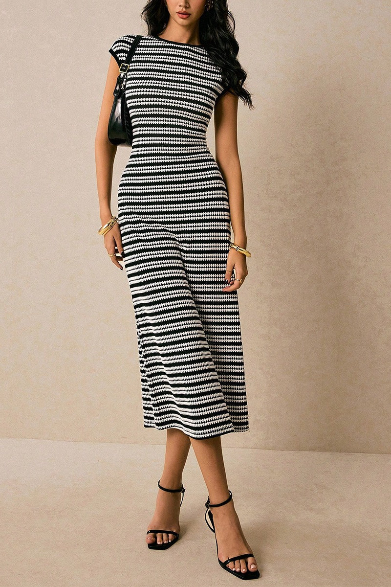 Striped Knit Bodycon Work Dress - VelvetHem