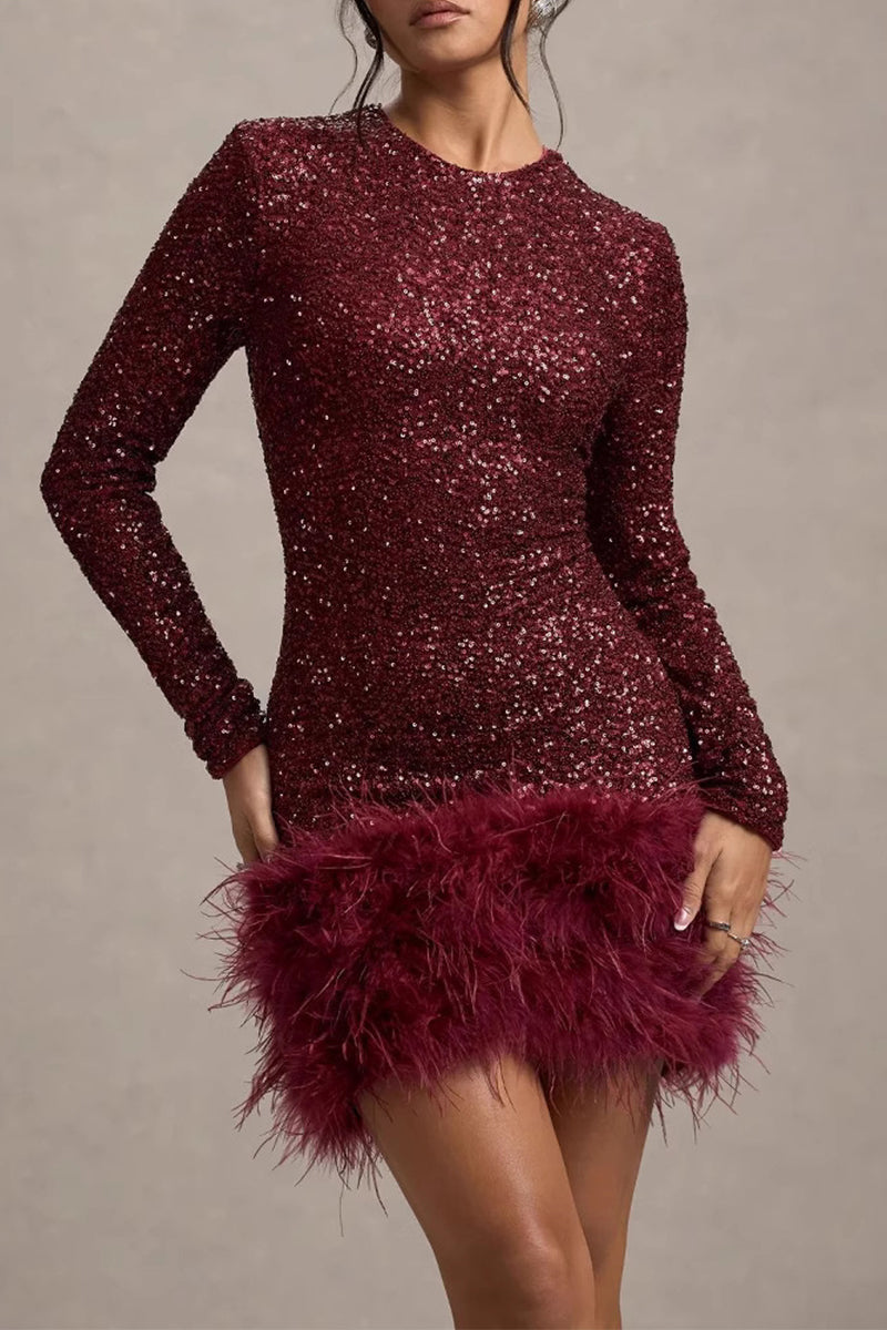 Sexy Party Sequins Feather Hemline O Neck Evening Dresses(4 Colors) - View 5 | VelvetHem