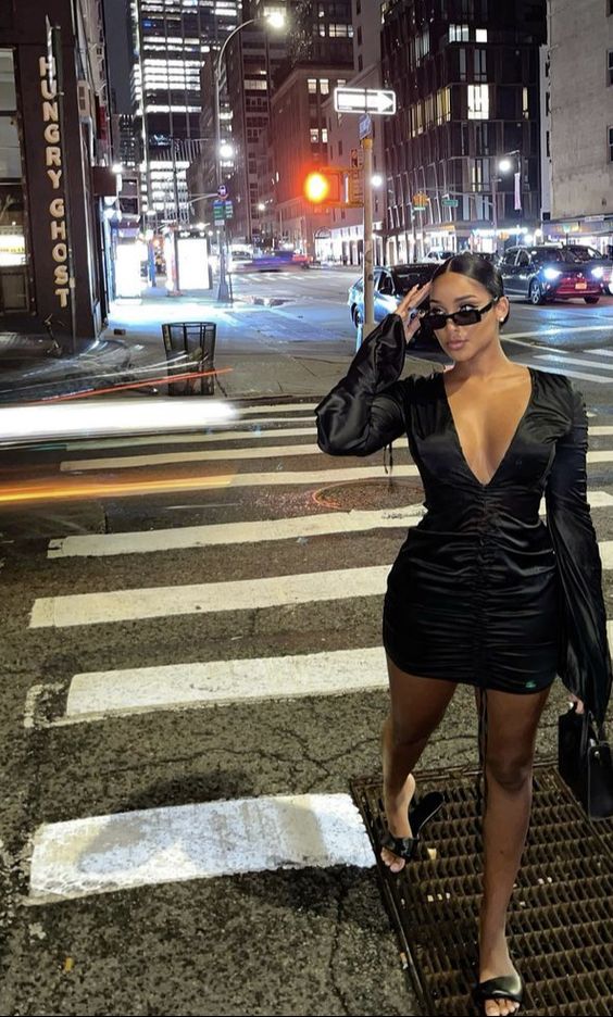Deep V Neck Long Sleeves Party Dress Black Party Dress