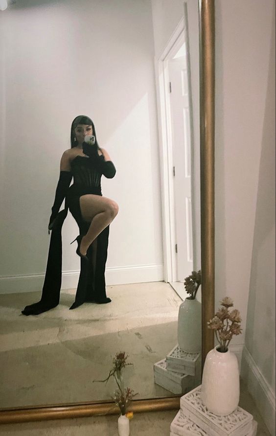 Strapless Simple Black Prom Dress With High Slit Elegant Prom Dress - FashionDia