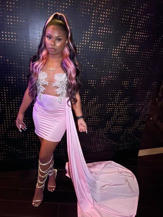 Sparkly Rhinestones Mesh Dress Pink Short Party Dress