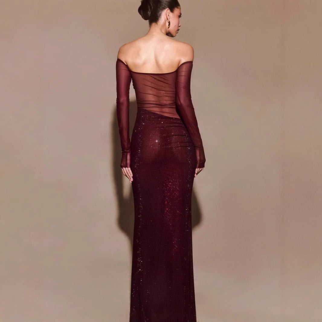 Chic One-Shoulder Rhinestone Fitted Prom Dress - View 3 | VelvetHem