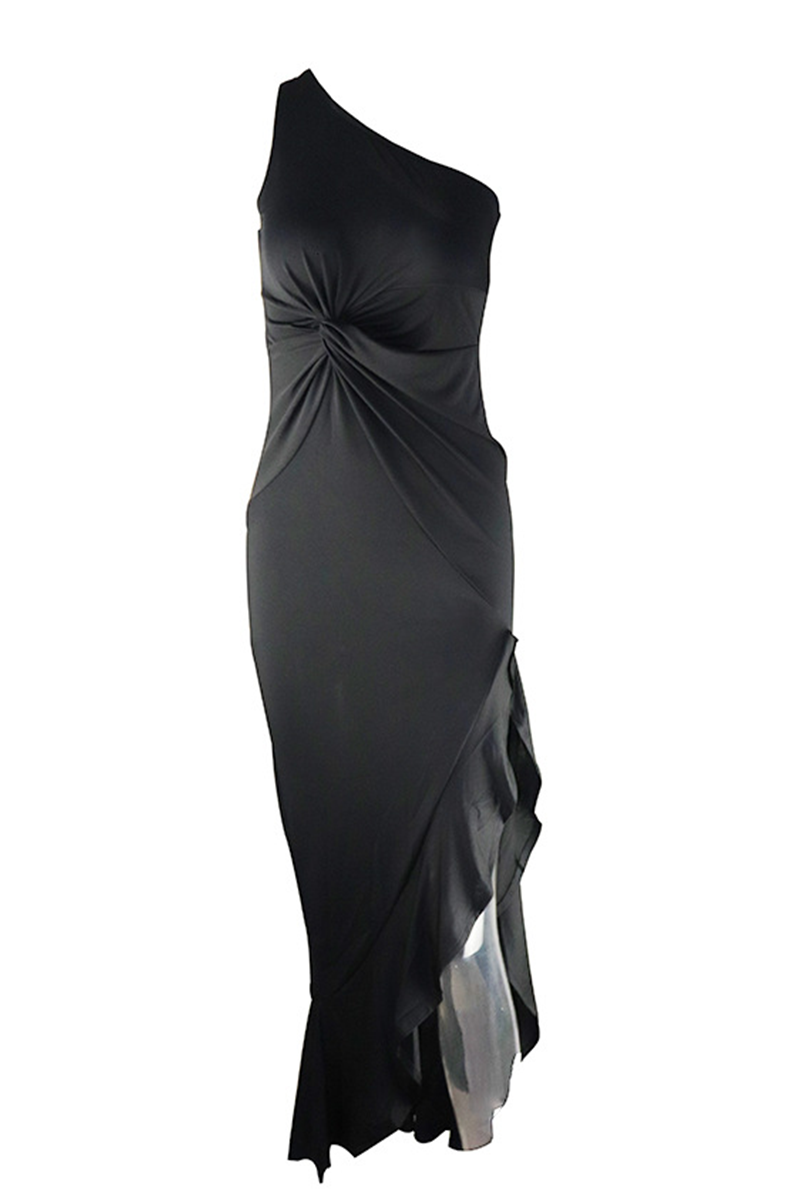 Elegant Solid Flounce Slit One Shoulder Evening Dress Dresses(8 Colors) - View 5 | VelvetHem