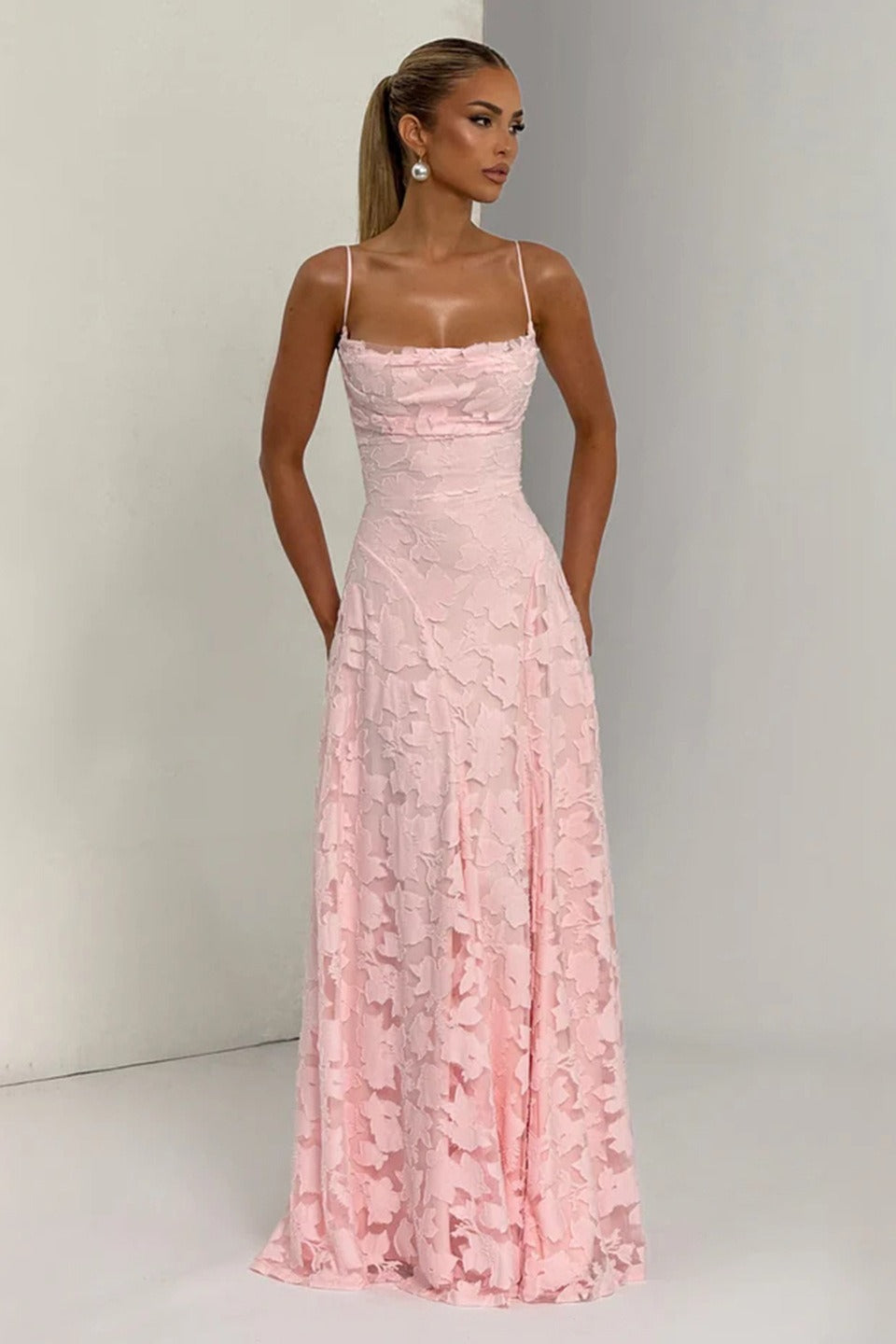 Jacquard Cami Backless Maxi Lace Dress - View 12 | VelvetHem