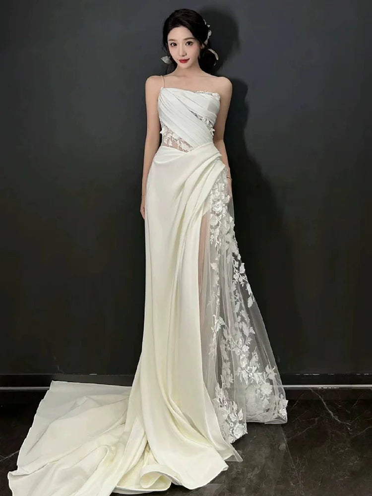 White Tulle Lace Long Wedding Dress Princess Bridal Gown fg7388